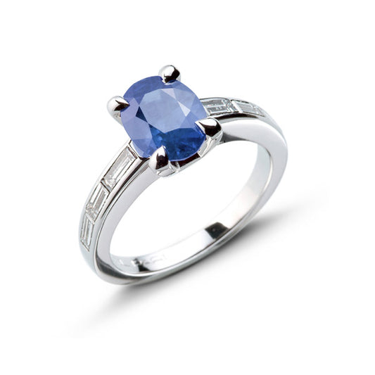 Bague Saphir et diamants baguettes