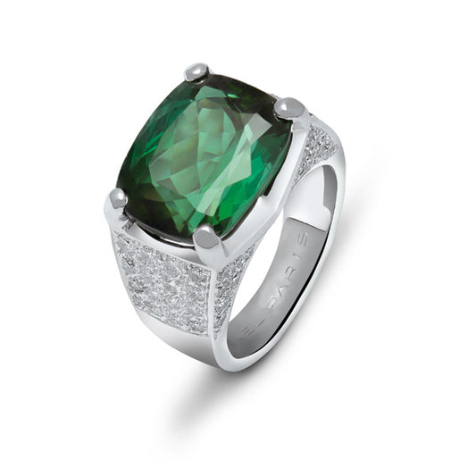 Bague Tulipe Pavée Tourmaline verte