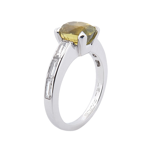 Bague Saphir Jaune diamants baguettes