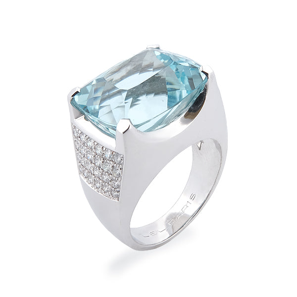 Bague Aigue marine pavage