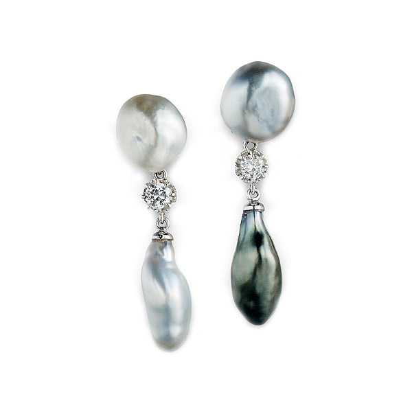 Boucles d'oreilles perles de Tahiti baroques et diamants
