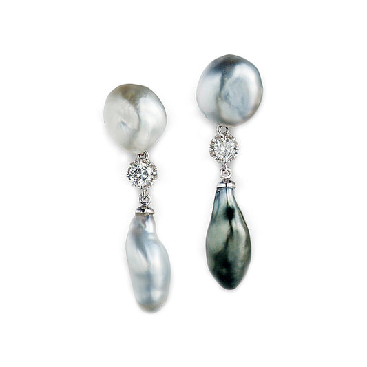 Boucles d'oreilles perles de Tahiti baroques et diamants