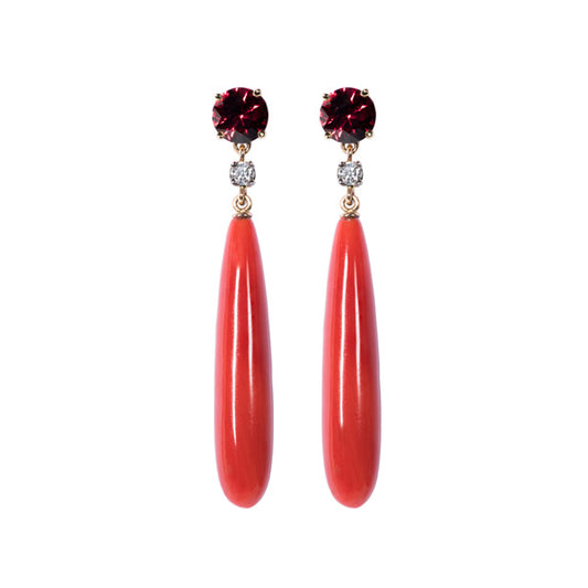 Boucles d'oreilles pampilles Longues Corail et Grenats