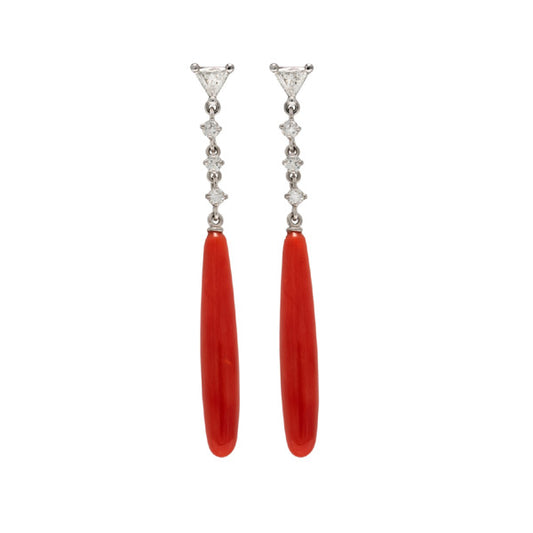 Boucles d'oreilles pampilles Corail et Diamants