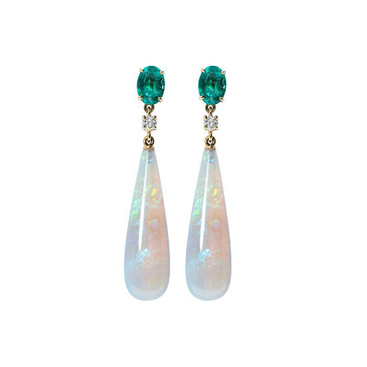 Boucles d'oreilles émeraude et pampille opale