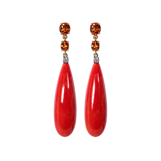 Boucles d'oreilles pampilles corail et grenats mandarins