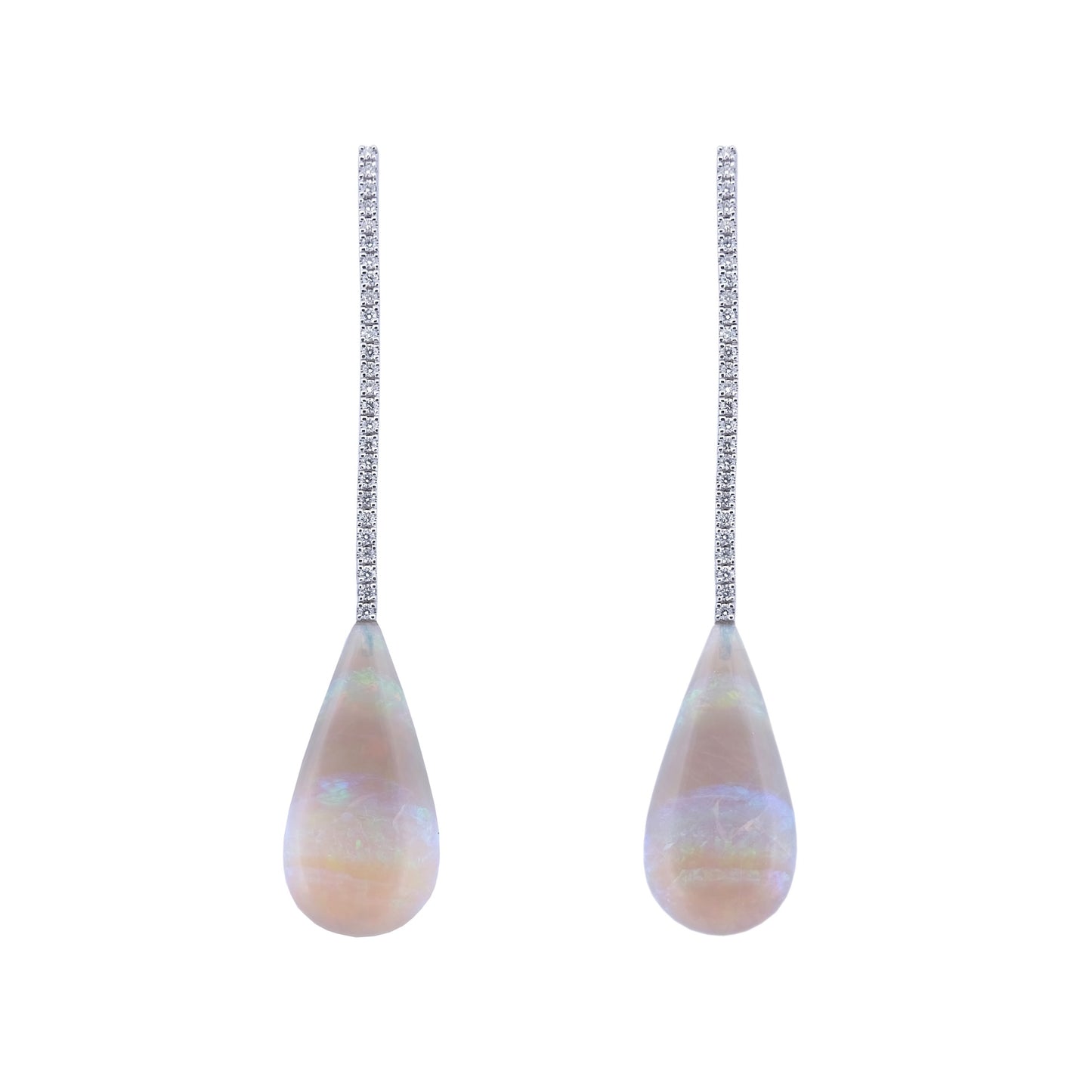 Boucles d'oreilles longues Opales blanches