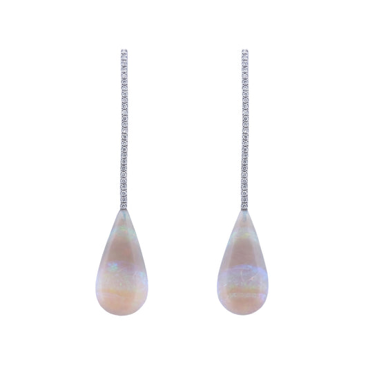 Boucles d'oreilles longues Opales blanches