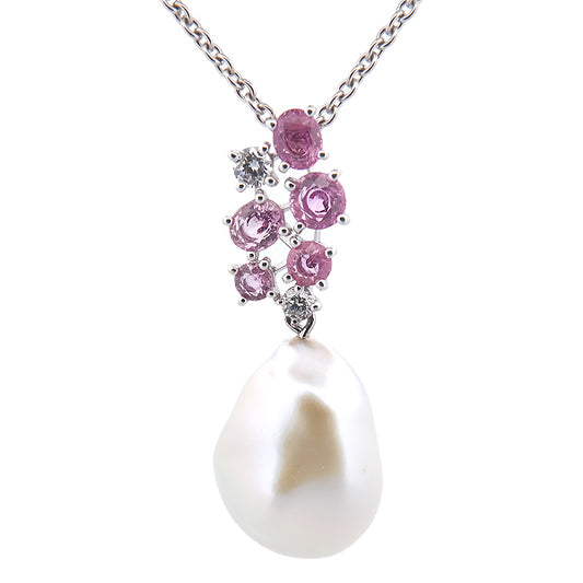 Pendentif Perle Baroque et Saphirs Rose