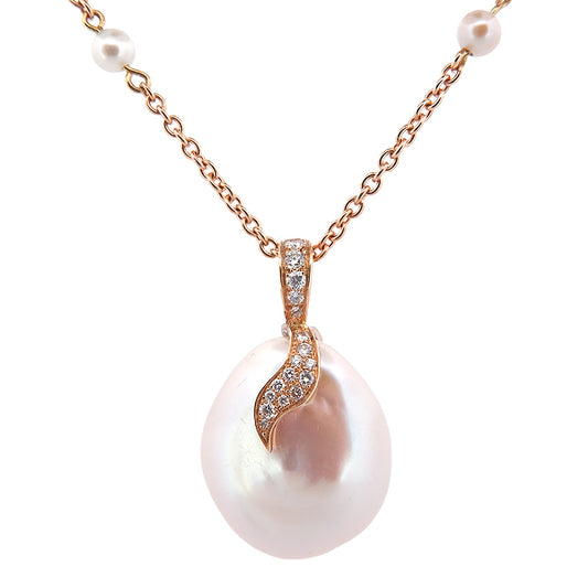 Collier Virgule perle Baroque Rose