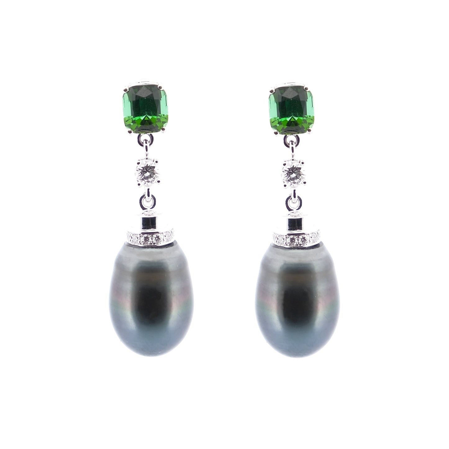 Boucles d'oreilles perles de Tahiti Tourmalines vertes