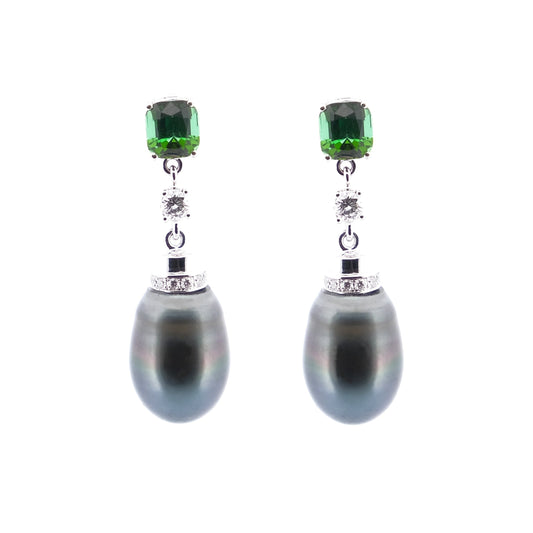 Boucles d'oreilles perles de Tahiti Tourmalines vertes